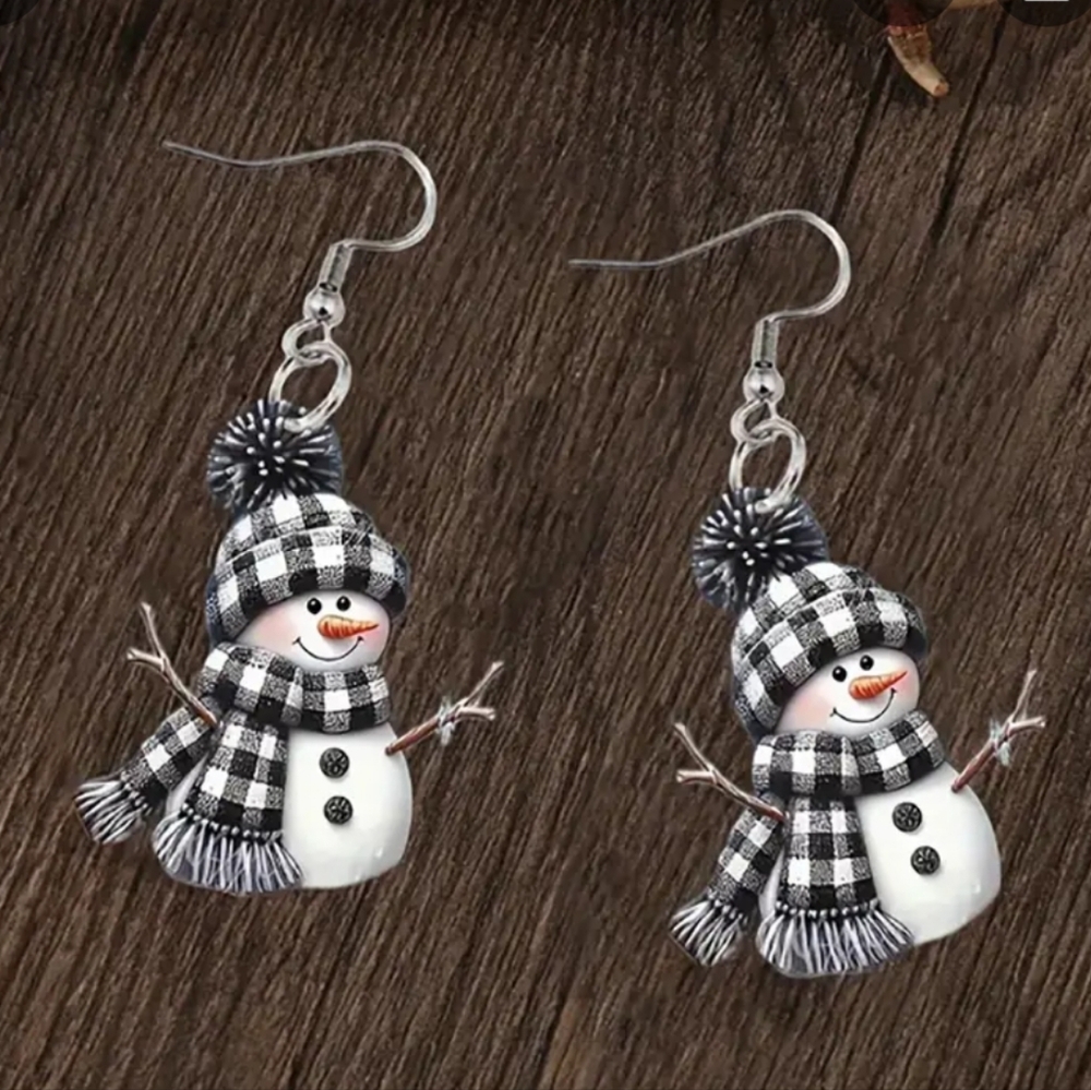 Snowman Acrylic Earrings with Scarf